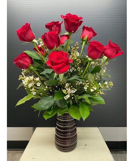 Red Roses with Wax and Luxe Greens